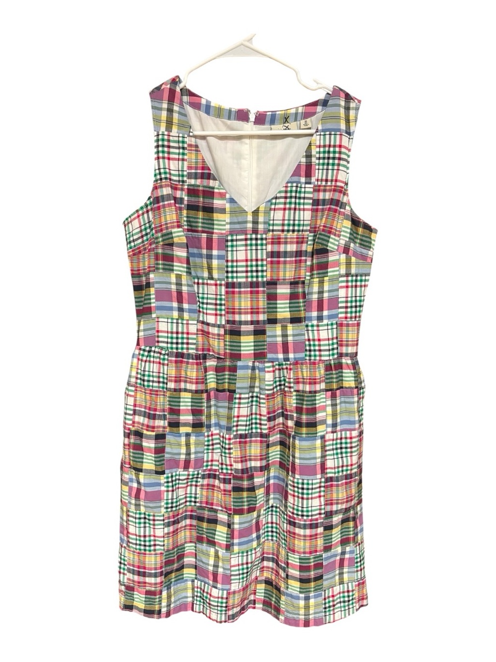 L.L. Bean Multicolored Madras Plaid Sleeveless V-Neck Dress